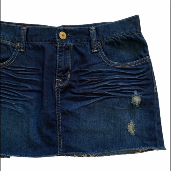 Paper Denim & Cloth Skirt Vanessa Dark Wash Distressed Jean Mini Skirt Size 28 - Picture 5 of 12